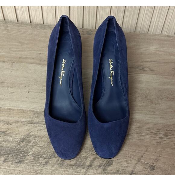Salvatore Ferragamo 'Arezzo 85' Mirto Suede Calf Leather Heels Size 6.5B - Picture 4 of 13